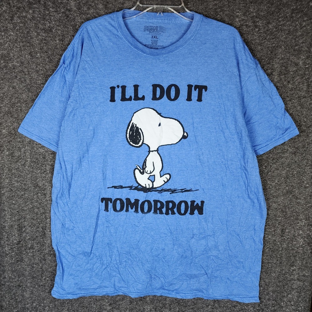 Peanuts T-Shirt Mens 3XL I'll Do It Tomorrow Snoopy Blue Graphic Tee EUC